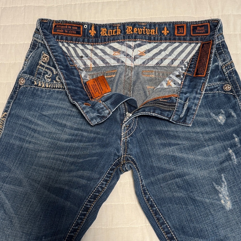Rock Revival Distressed Blue Relaxed Jeans